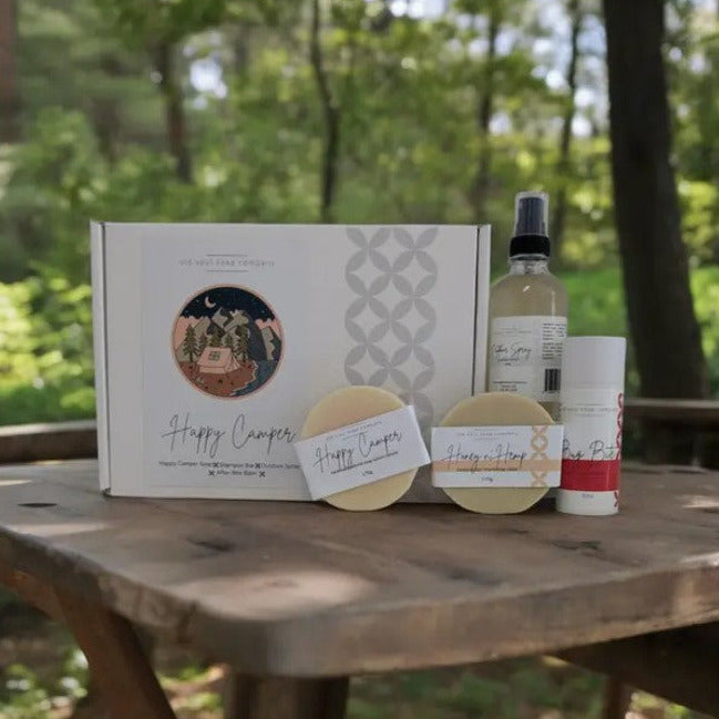 All Natural Camping Kit.....everything the outdoor enthusiast needs...!!    Included in the kit....  Happy Camper Soap Shampoo Bar After Bite Balm Happy Camper Outdoor Spray