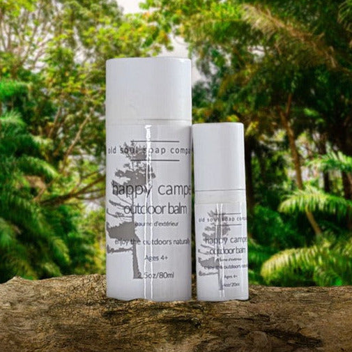 Keep pesky bugs away and enjoy nature in peace with this all-in-one Candian made Happy Camper Outdoor Balm in 20 ml and 80 ml cardboard tubes featuring long-lasting protection.