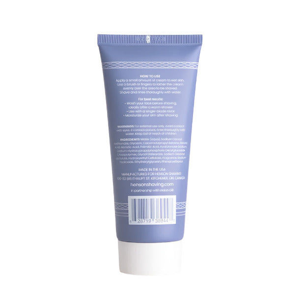 Back label of Henson Shave Cream with usage instructions and ingredients