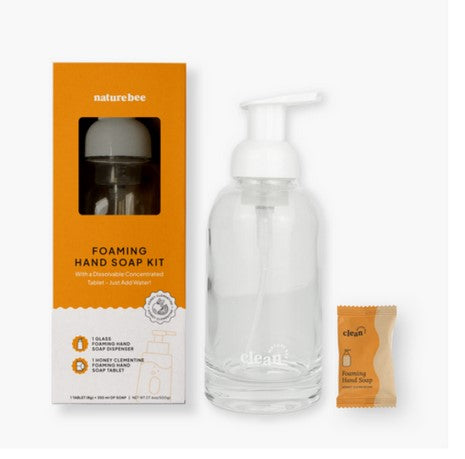 Just fill your Nature Bee Clean glass foamer pump bottle spray bottle with warm water, drop in your honey clementine concentrated hand soap tablet, wait for the tablet to dissolve, then it is ready for use!