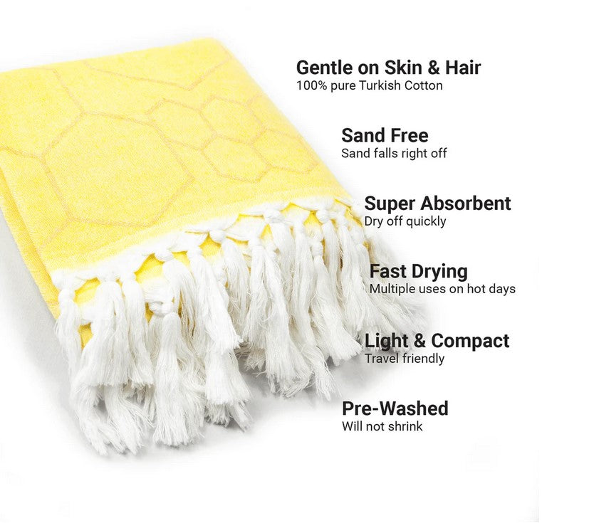 Turkish Cotton Body Towel - Honeycomb Yellow and Orange