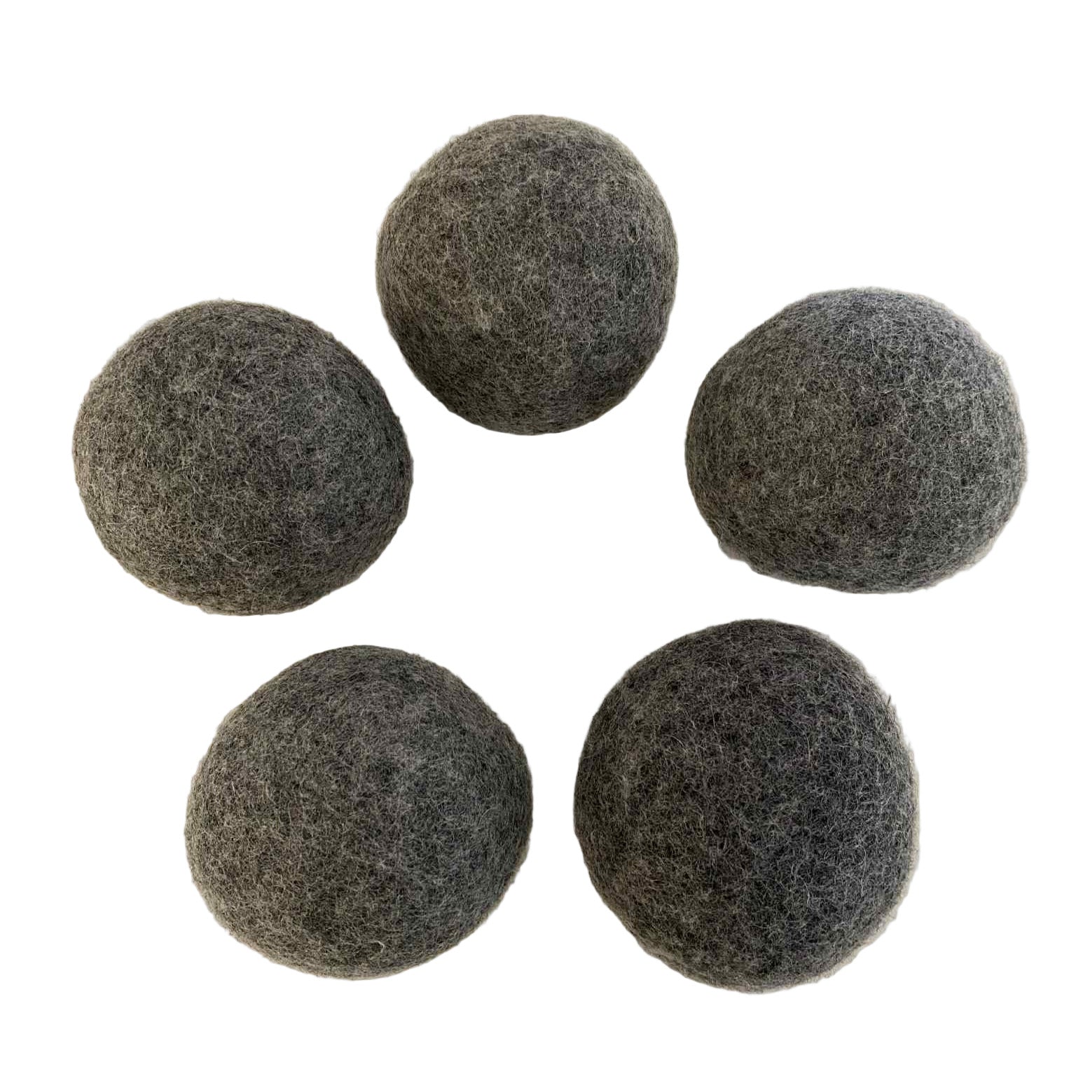 Set of 5 charcoal wool dryer balls by Earthly Change – sustainable Canadian laundry accessory