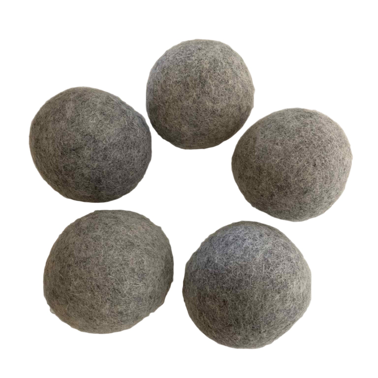 Set of 5 large grey wool dryer balls by Earthly Change – natural laundry essential made from 100% New Zealand wool