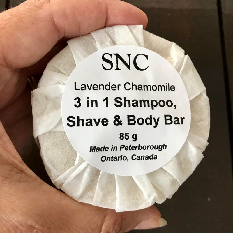 This Lavender Chamomile 3 in 1 Bar is essentially your shampoo, shave and body soap rolled into one