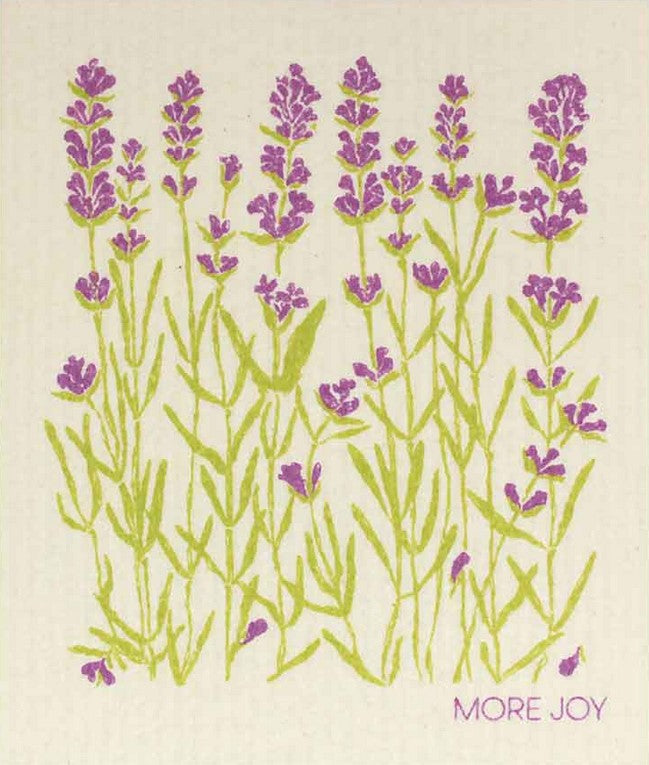 Compostable eco sponge cloth made of cellulose and featuring a delightful rendering of lavender buds, replaces paper towel by absorbing 20x its weight in liquid. Size 20 x 17 cm