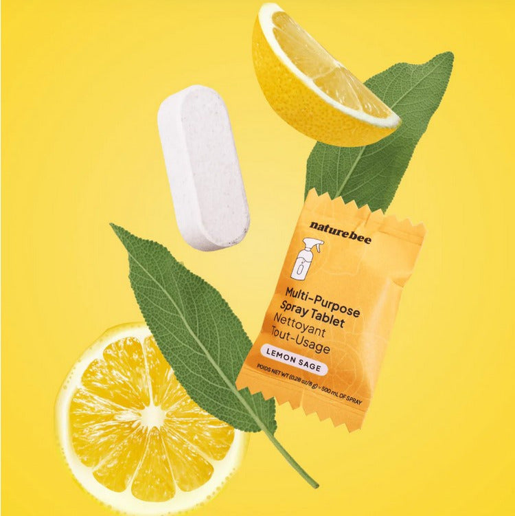 Nature Bee Lemon Sage Cleaning Tablet with lemon slices and sage leaves – eco-friendly natural cleaning
