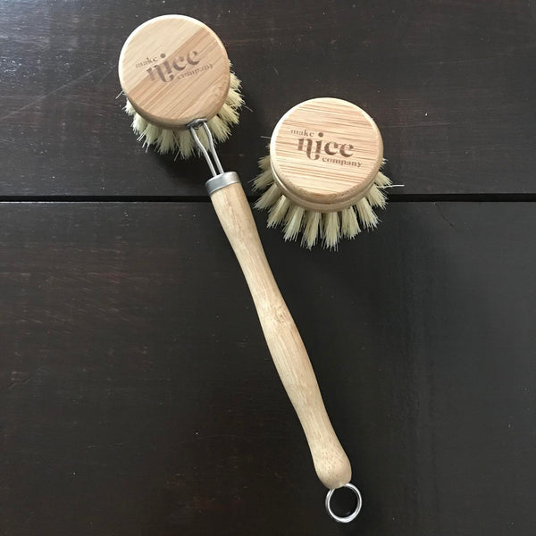 Biodedgradable wooden kitchen brush with replaceable head can easily maneuver to wash the inside of your jars or other reusable drink containers. Replacement heads sold separately.