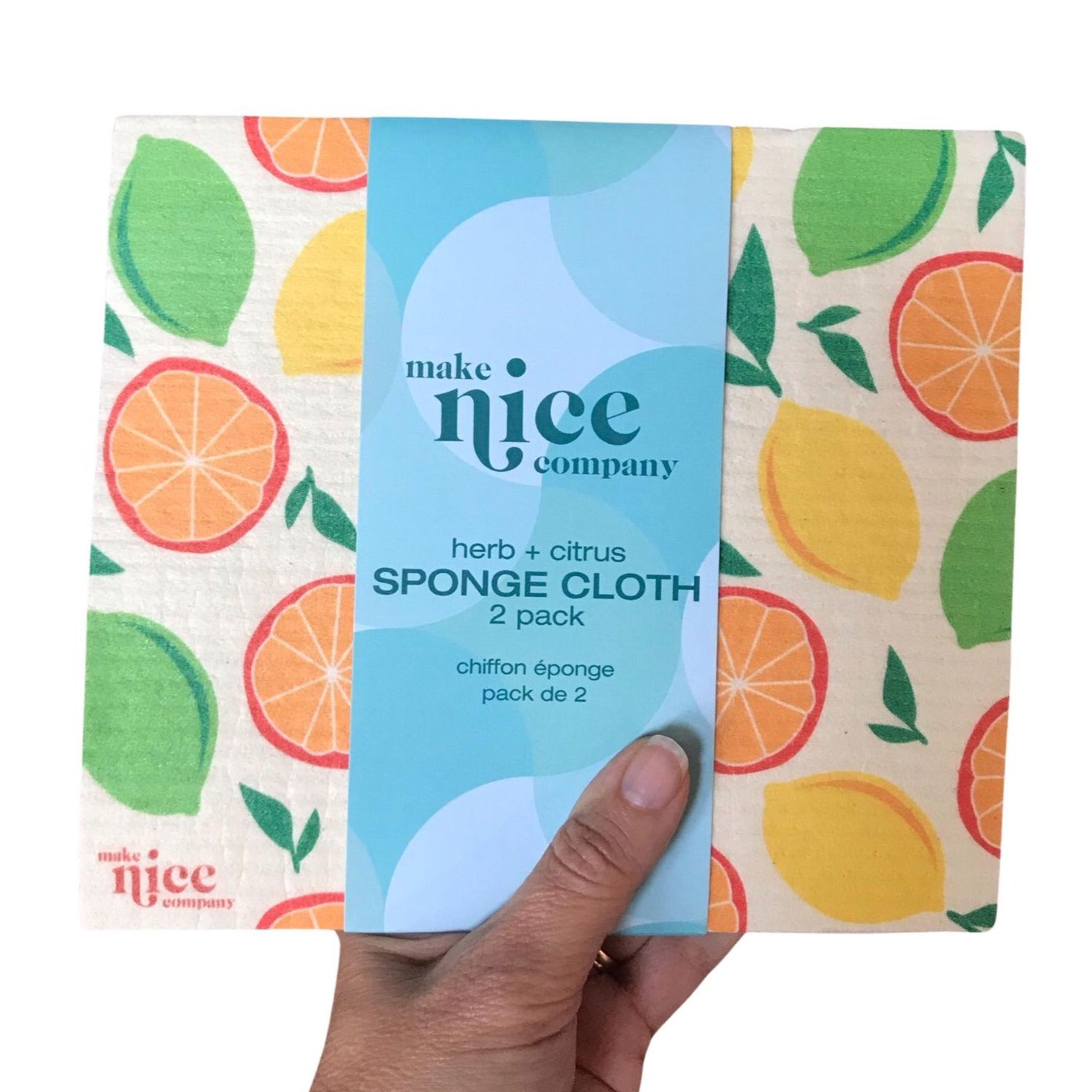 This Sponge Cloth Set from the Make Nice Company features Swedish cloth in a herb pattern and one sponge cloth with a citrus motif offers a plastic-free cleaning alternative to paper towels 