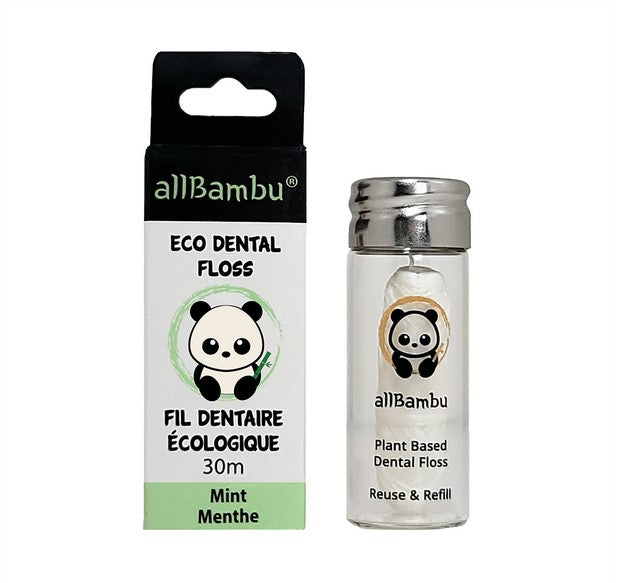 Introducing Mint Eco Dental Floss by allBambu, a sustainable choice for your oral care routine. Crafted with care, this dental floss is made from plant-based PLA derived from organic corn starch. The Canadian brand has created an eco-friendly alternative to regular floss in single use plastic containers. It is PTFE and BPA-free, ensuring a safe and healthy flossing experience.