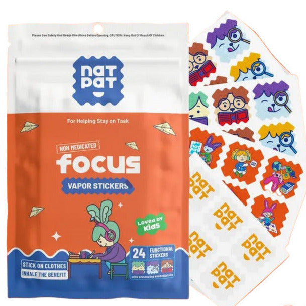 NatPat FocusPatch Focus Enhancing Stickers – natural essential oil patches for kids and adults to boost focus, energy, and clarity on a white background