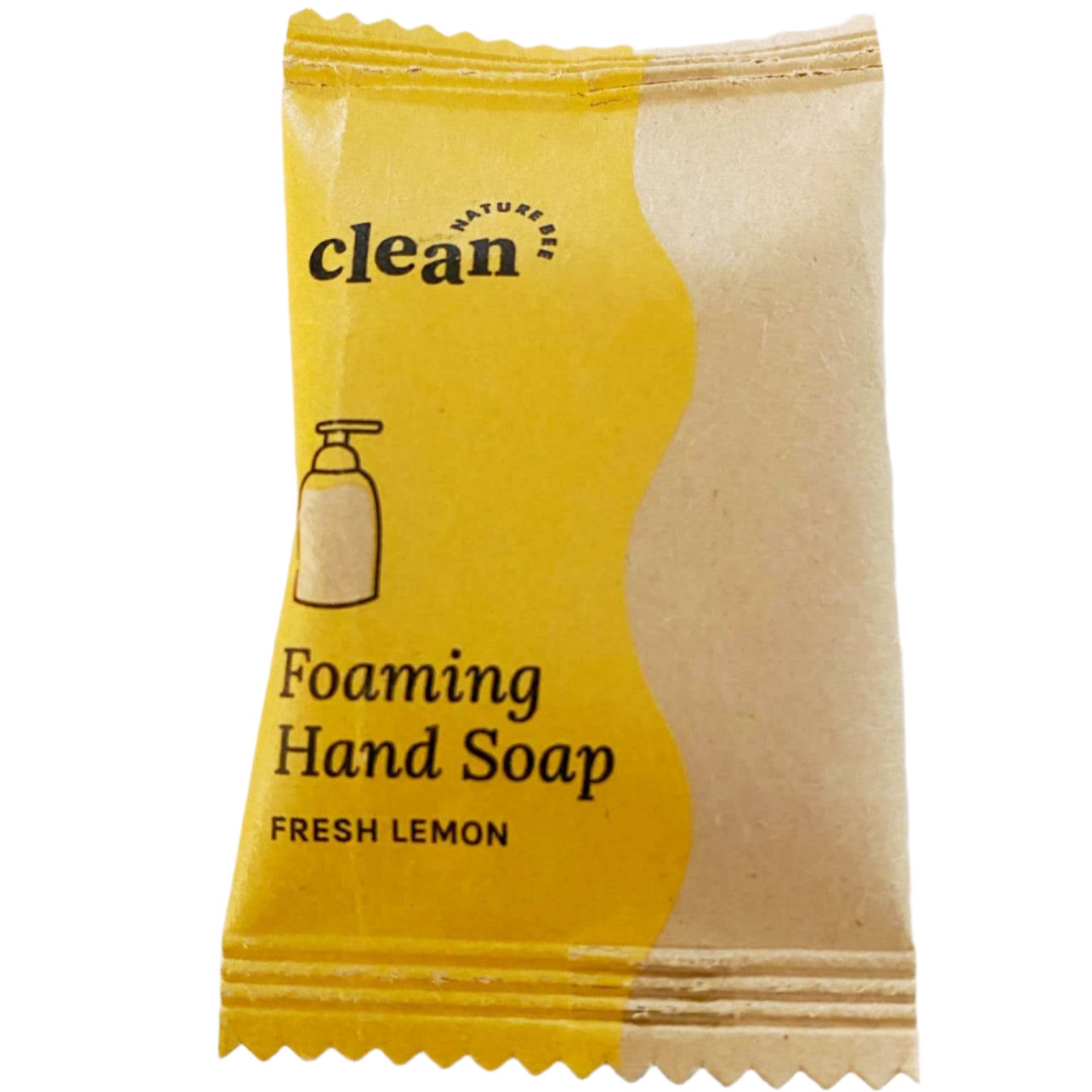 Individual Fresh Lemon Foaming Hand Soap Tablet in compostable packaging.