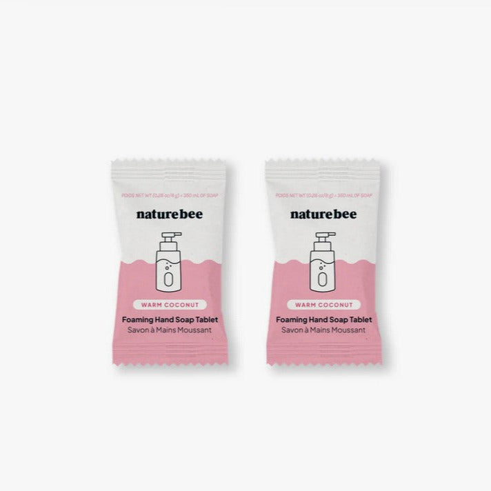 Nature Bee Warm Coconut Foaming Hand Soap Tablet 2-Pack – Plastic-Free Refill Tablets with Vanilla Bean and Coconut Scent