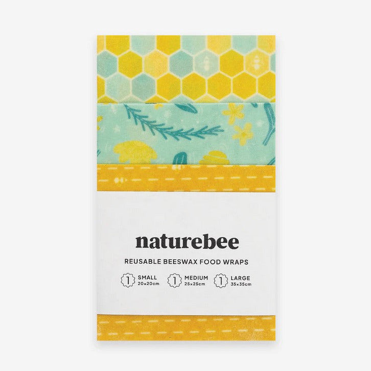 This 3 pack of Bee Lovers themed beeswax wrap is Candian made using 100% cotton, pine tree resin, jojoba oil, and Vancouver Island sourced beeswax 