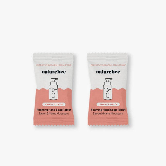 Nature Bee Sweet Citrus Foaming Hand Soap Tablet 2-Pack – Plastic-Free Refill Tablets with Grapefruit and Lemon Scent