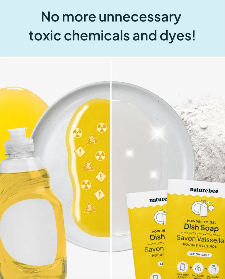 Nature Bee Lemon Sage Powder to Gel Dish Soap plastic-free alternative to chemical dish soaps