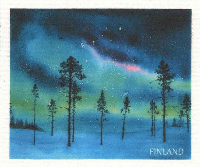 Compostable eco sponge cloth made of cellulose and featuring a compelling rendering of the Northern Lights in hues of blue and green, replaces paper towel by absorbing 20x its weight in liquid. Size 20 x 17 cm