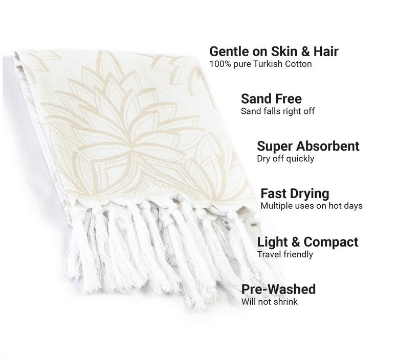 Turkish Cotton Hand Towel - Horona in Oat and White