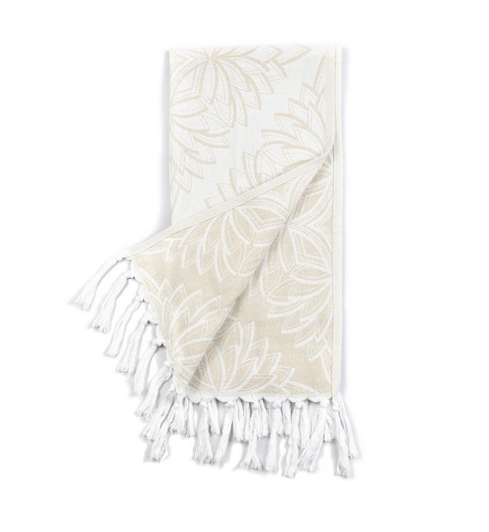 Turkish Cotton Hand Towel - Horona in Oat and White