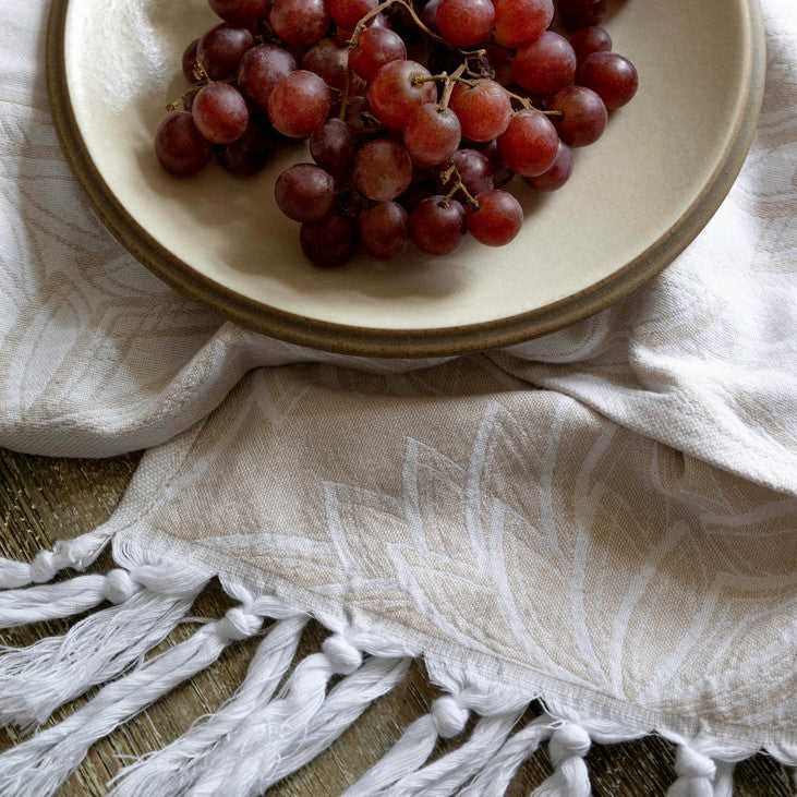 Turkish Cotton Hand Towel - Horona in Oat and White