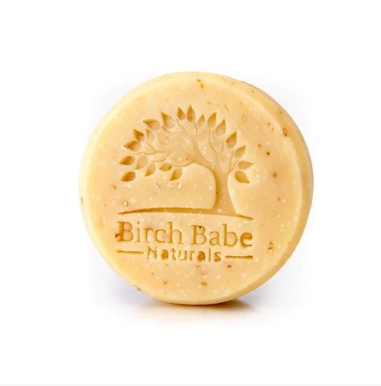 Canadian made Birch Babe round facial oatmeal soap made for gently cleansing  your skin