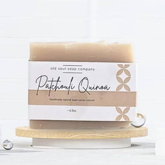 patchouli quinoa essential oil vegan bar soap made in canada by the old soul soap company