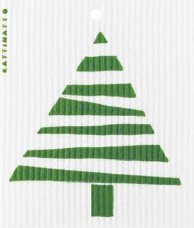  This eco-friendly sponge cloth features an a artist rendering of a pine tree on a white background