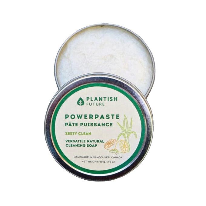 Plantish Powerpaste natural cleaning soap in reusable tin container – eco-friendly all-purpose cleaner made with plant-based ingredients