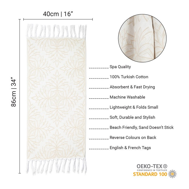 Turkish Cotton Hand Towel - Horona in Oat and White