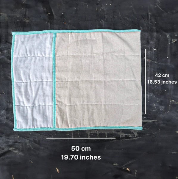 An empty Produce Saver Bag by Plantish with measurements 42 cm x 52 cm (with flap open) written on the sides. 