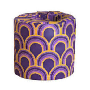 Eco bamboo toilet paper wrapped in bold purple and gold arch design – sustainable, tree-free, and plastic-free alternative.
