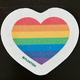 Heart shaped rainbow eco sponge by Plantish that expands in water and can be composted at end of use