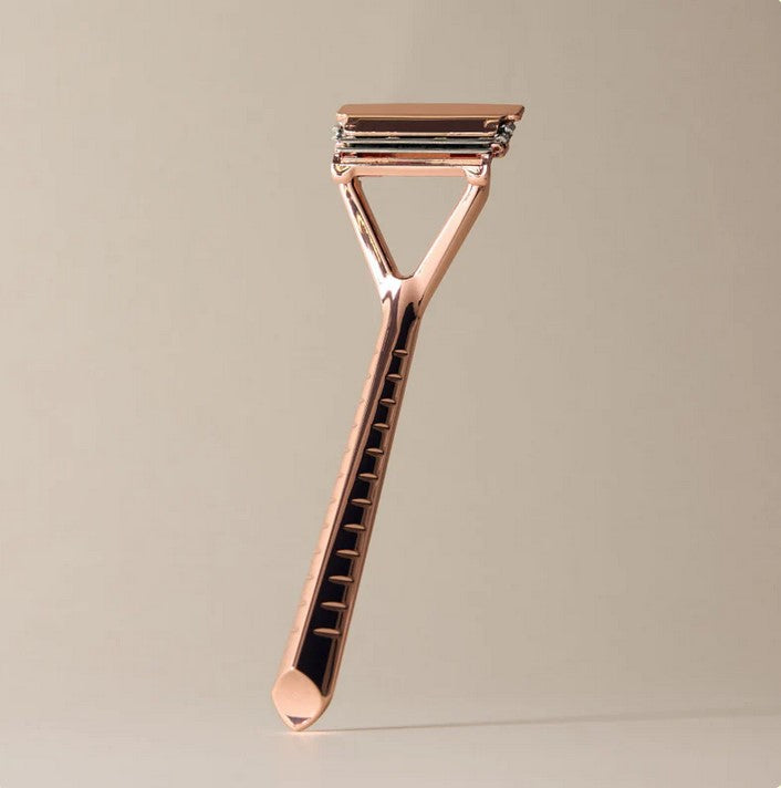 Leaf Rose Gold Razor – reusable triple-blade safety razor designed for full-body and head shaving