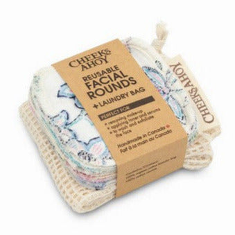Cheeks Ahoy reusable facial rounds spring set with organic cotton laundry bag, eco-friendly skincare alternative handmade in Canada