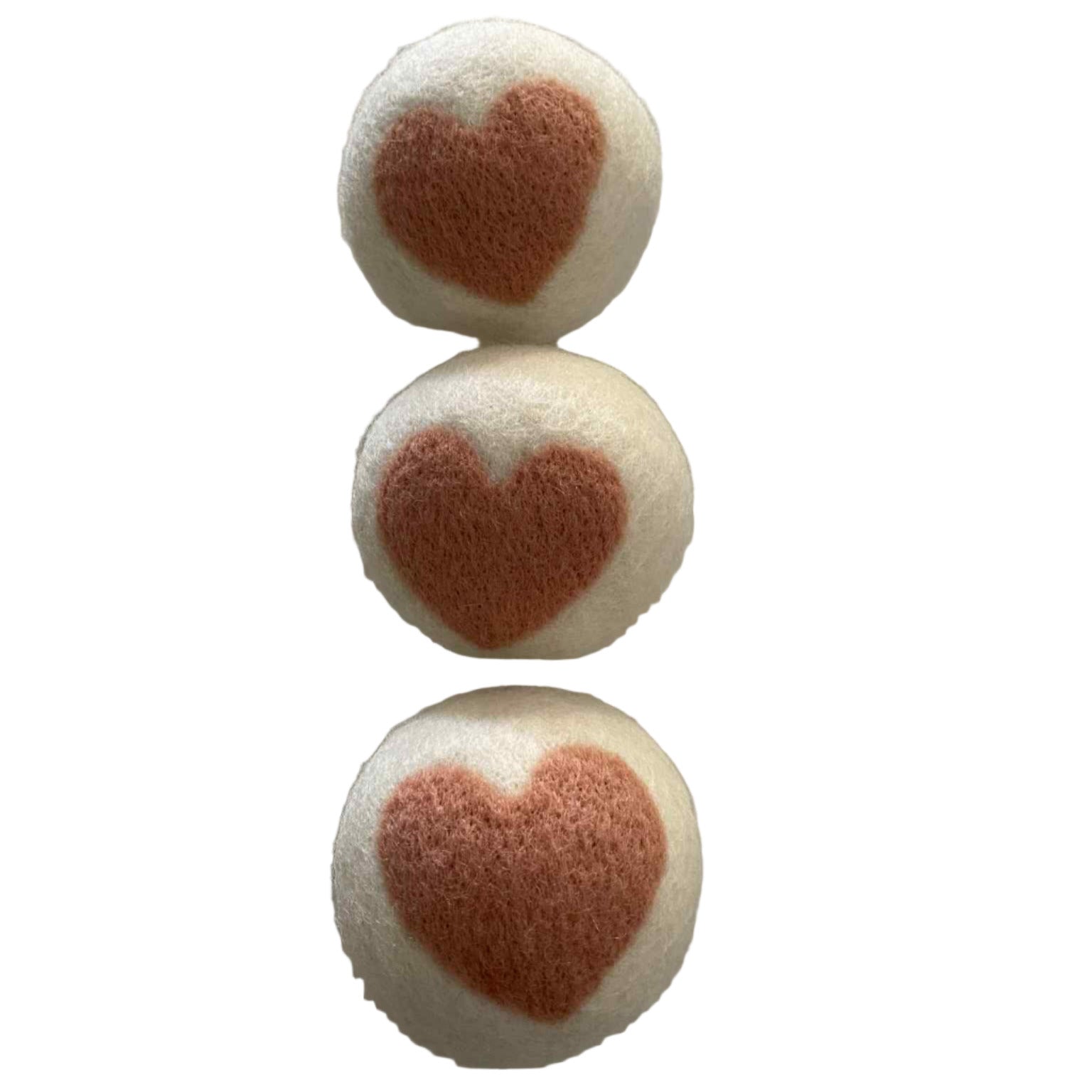 Set of 3 organic wool dryer balls with pink heart design | eco-friendly fabric softener alternative