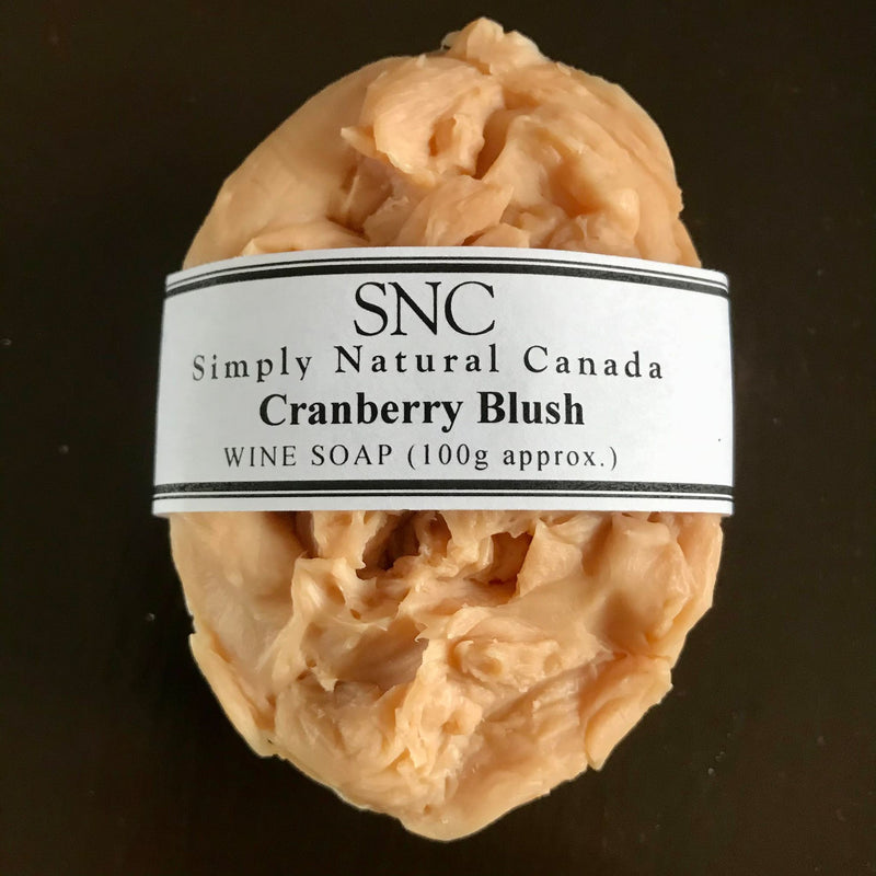 oval cranberry blush wine artisan soap made with ontario cranberries and rhubarb in small batches by simply natural canada