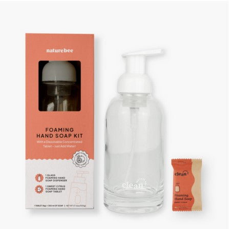 Just fill your Nature Bee Clean glass foamer pump bottle spray bottle with warm water, drop in your sweet citrus concentrated hand soap tablet, wait for the tablet to dissolve, then it is ready for use!