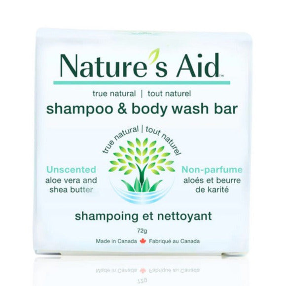 This Unscented 2 in 1 Shampoo and Body Wash Bar from Nature's Aid is naturally fragrance-free. It features aloe vera and shea butter for gentle, fragrance-free cleansing and moisturizing for both hair and skin.