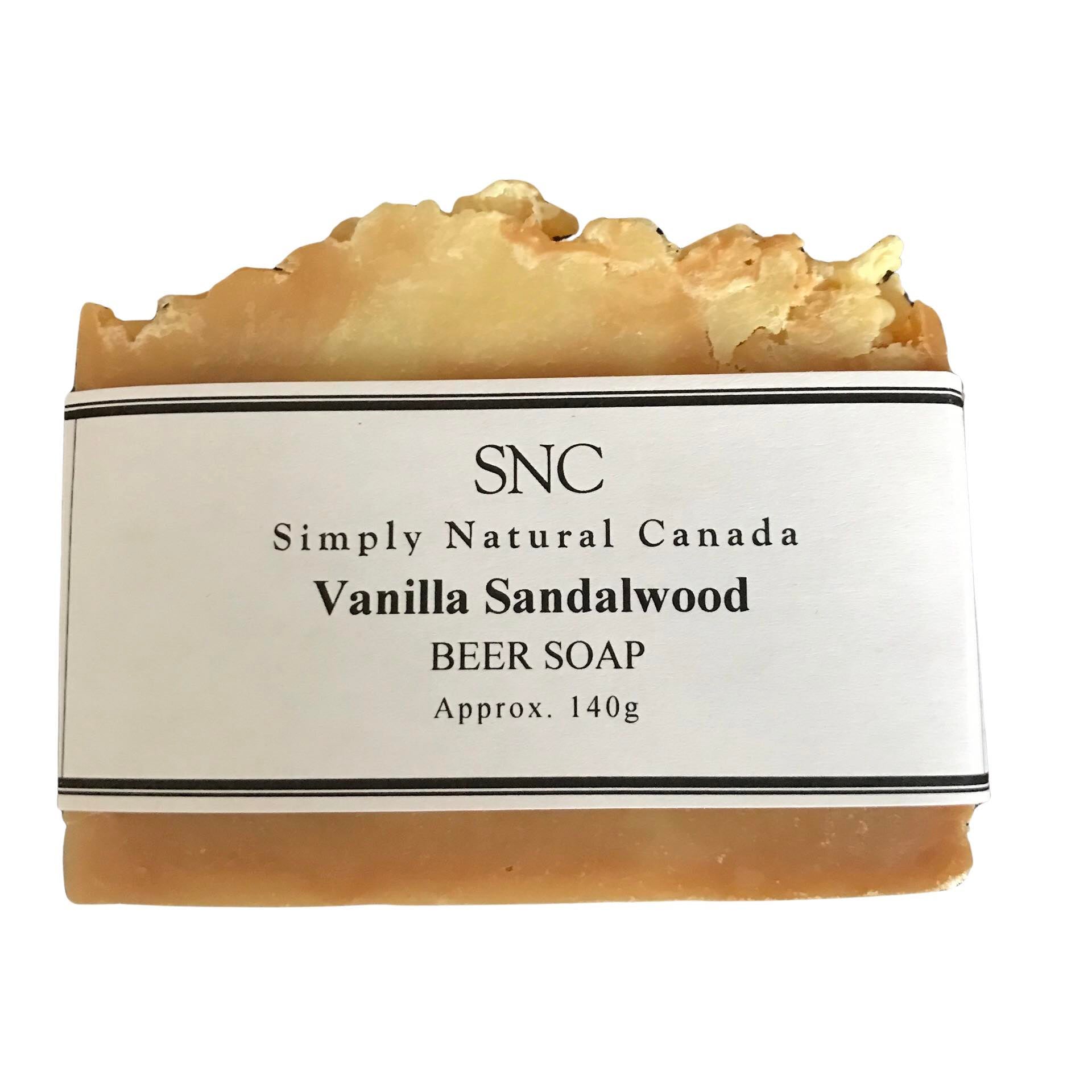Vanilla sandalwood rectangle beer soap handcrafted in Canada with local craft beer by Simply Natural Canada