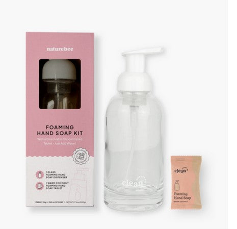 Just fill your Nature Bee Clean glass foamer pump bottle spray bottle with warm water, drop in your warm coconut concentrated hand soap tablet, wait for the tablet to dissolve, then it is ready for use!