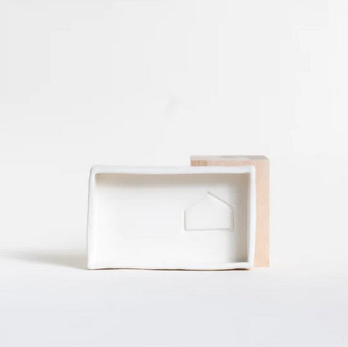 The Bare Home multi-functional handmade white clay soap tray approx. 6.75" x 4" x 1.25"