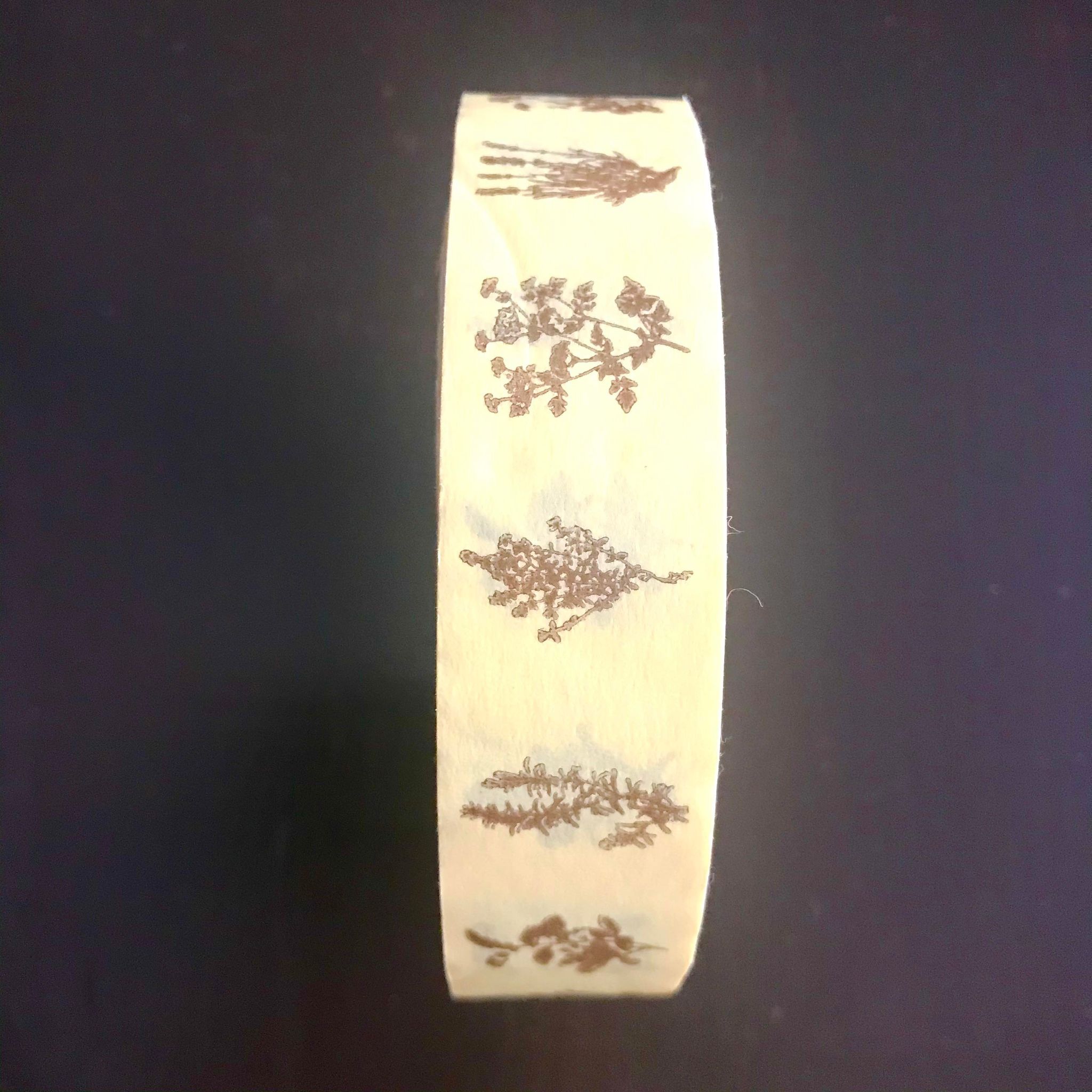 Goldrick Natural Living 25 mm light yellow recyclable paper tape printed with a wild herb pattern