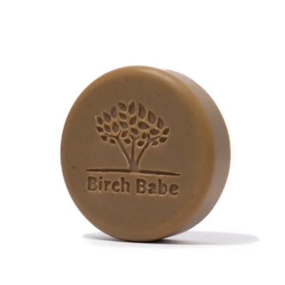 Plant-based round 'Woodsy Jay' essential oil Shave Bar made in Canada by Birch Babe