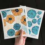 Flower Garden Saffron and Succulent Garden Blue Artisan 85 Swedish Dishcloths 