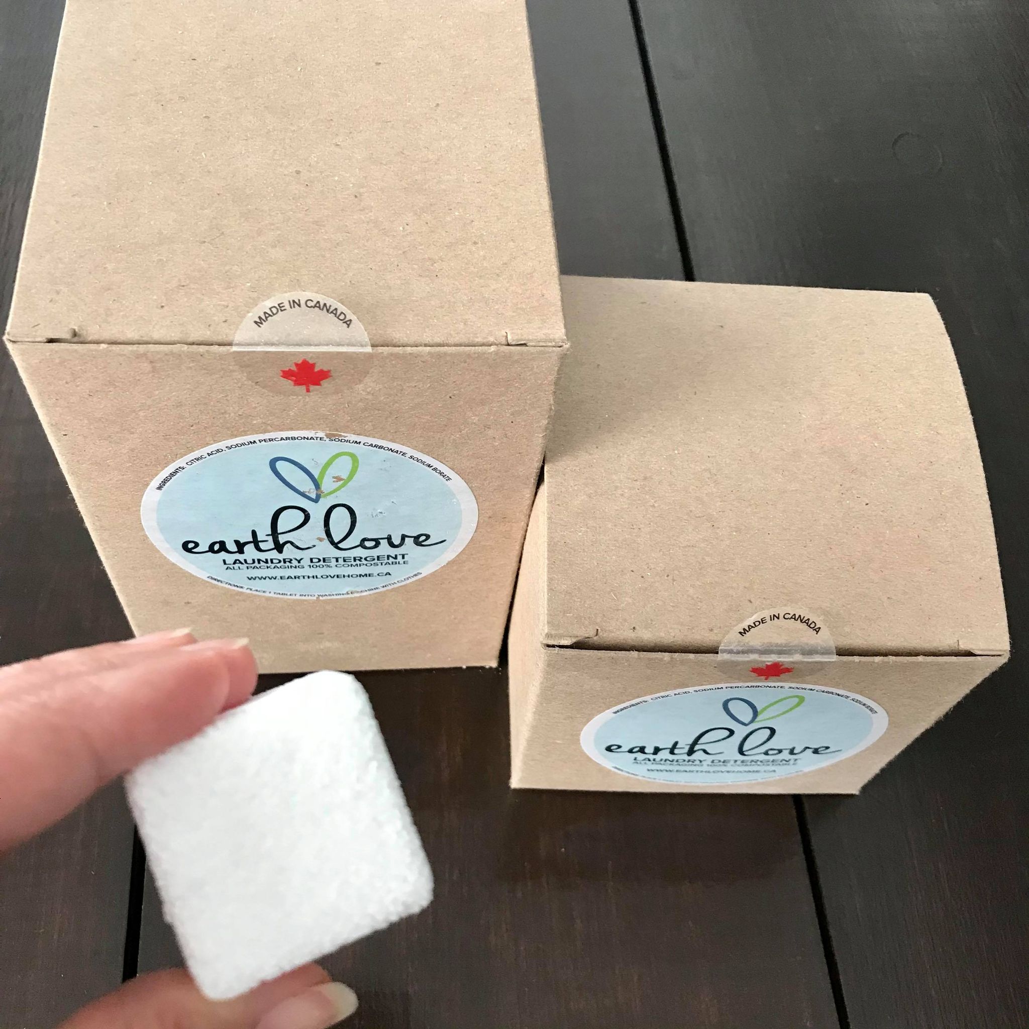 natural laundry detergent tablets available in 36 and 63 count boxes made in canada by earth love