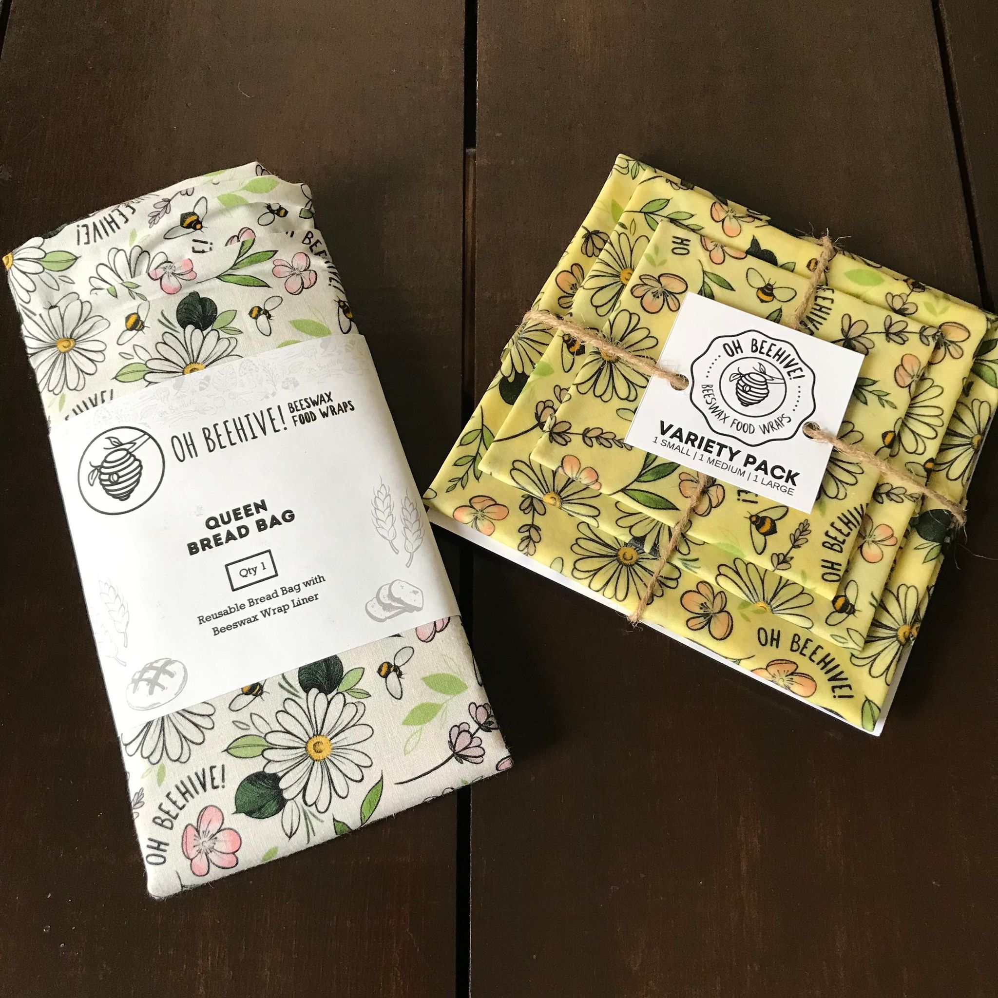  This Floral Pollinator Beeswax Wraps and Bread Bag Sets from Oh Beehive Beeswax Food Wraps comes in a lovely bee and flower pattern