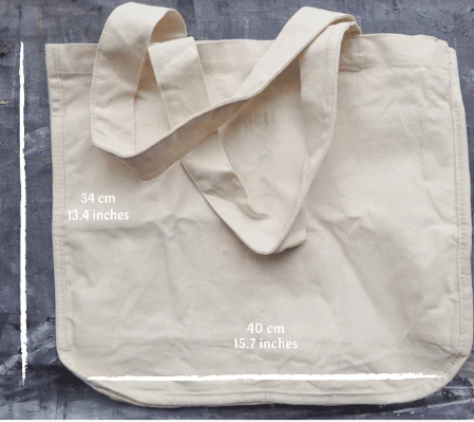 Multi-pocket organic cotton canvas tote bag 34 cm long and 40 cm wide