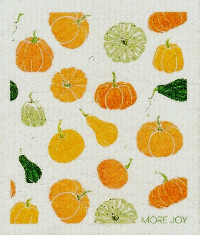 Pumpkins and squash themed Swedish sponge cloth made in Sweden by More Joy
