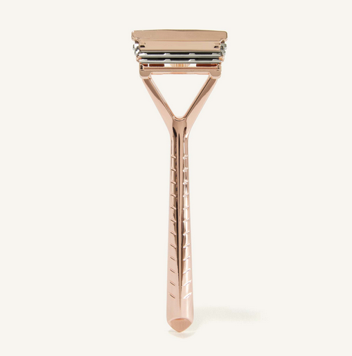 This Rose Gold Leaf Razor Leaf Shave offers a pivoting head and a close shave