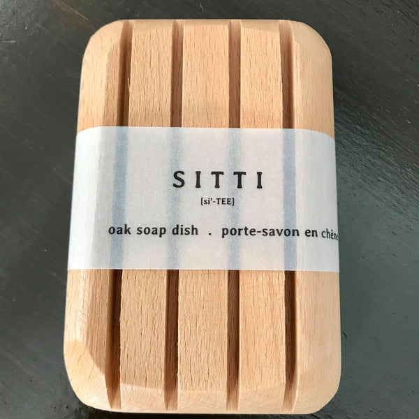 sitti soap dish in natural oak for keeping olive oil soap dry between uses