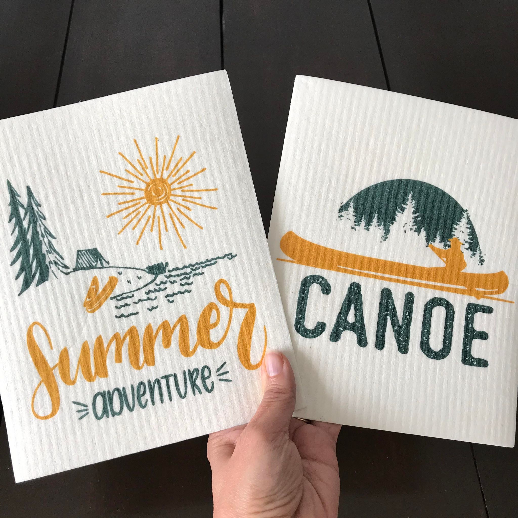 Summer adventure and Canoe themed Swedish  dishcloths